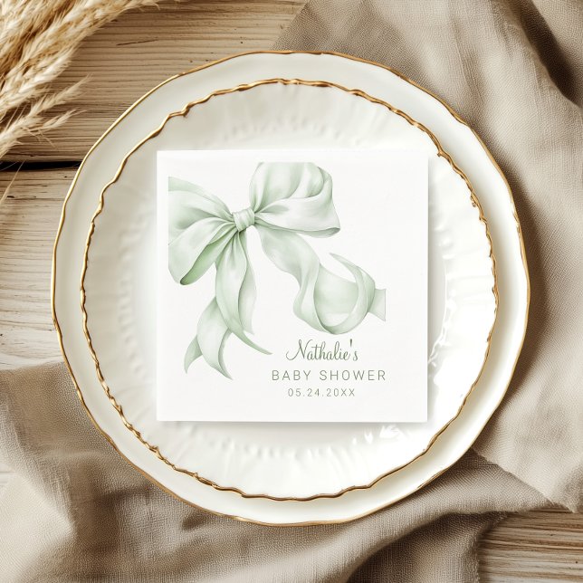 Elegant Sage Green Bow Baby Shower  Napkin (Creator Uploaded)