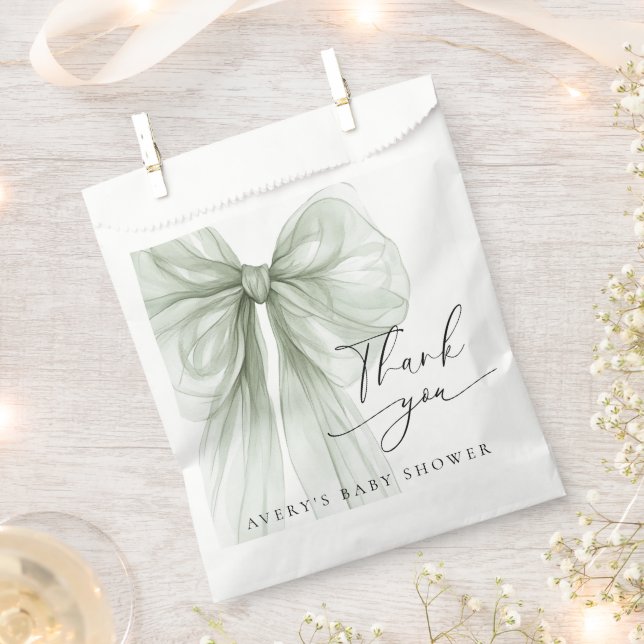 Elegant Sage Green Bow Baby Shower Thank You Favour Bag (Clipped)