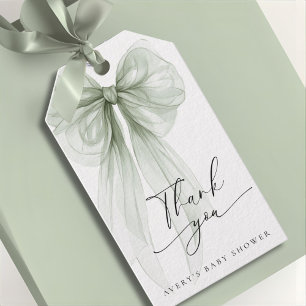 Elegant Sage Green Bow Baby Shower Thank You Gift Tags
