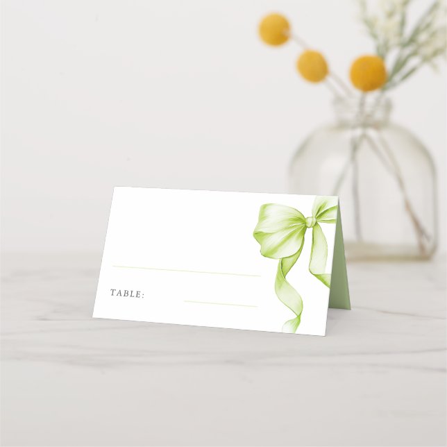 Elegant Sage Green Bow Bridal Shower Table Place Card (Front)