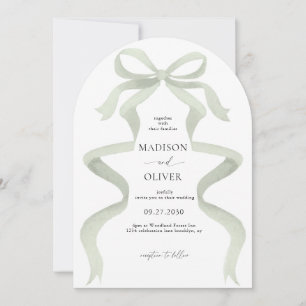 Elegant Sage Green Bow Monogram Arch Wedding Invitation