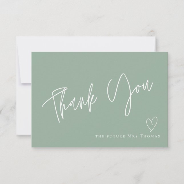 Elegant Sage Green Bridal Shower Thank You Card (Front)