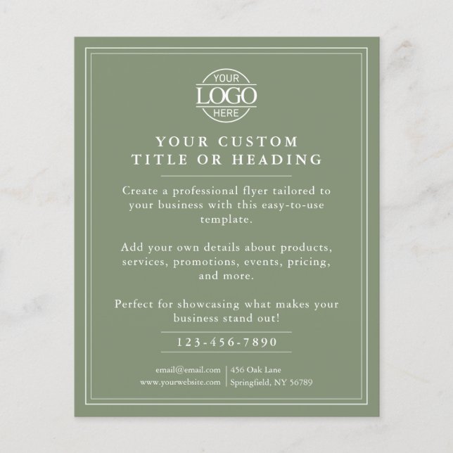 Elegant Sage Green Business Logo Promotional Flyer (Front)