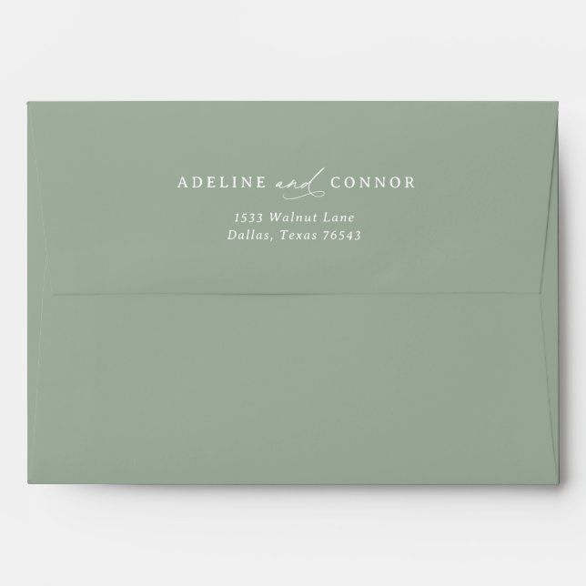 Elegant Sage Green Calligraphy Addressed Wedding Envelope (Back (Top Flap))