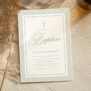 Elegant Sage Green Calligraphy Baptism Invitation
