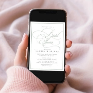 Elegant Sage Green Calligraphy Bridal Shower Invitation