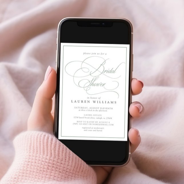 Elegant Sage Green Calligraphy Bridal Shower Invitation (Creator Uploaded)