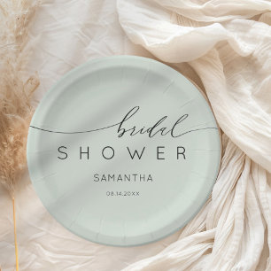 Elegant Sage green Calligraphy Bridal Shower Paper Plate
