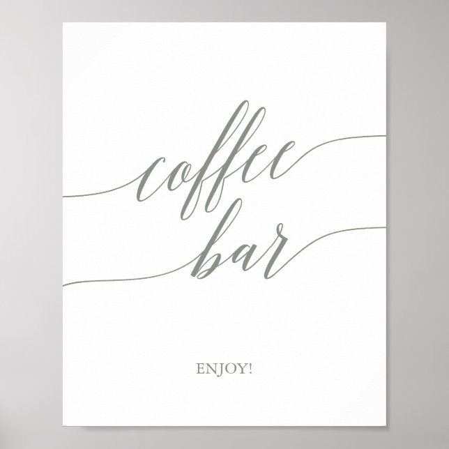 Elegant Sage Green Calligraphy Coffee Bar Sign (Front)