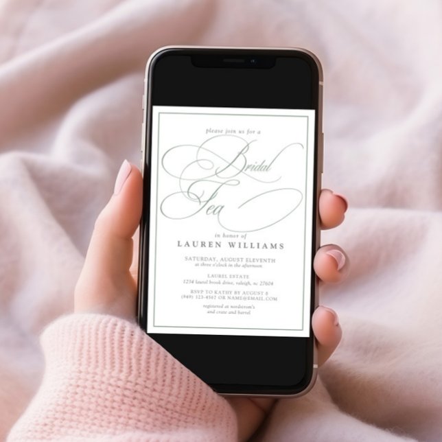 Elegant Sage Green Calligraphy Formal Bridal Tea Invitation (Creator Uploaded)