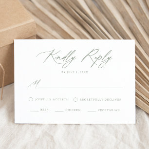 Elegant Sage Green Calligraphy Meal Choice Wedding RSVP Card