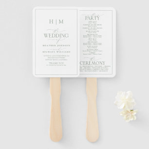 Elegant Sage Green Calligraphy Monogram Program Hand Fan