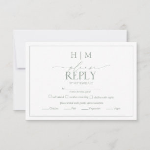Elegant Sage Green Calligraphy Monogram RSVP Card