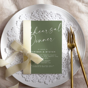 Elegant Sage Green Calligraphy Rehearsal Dinner  Invitation
