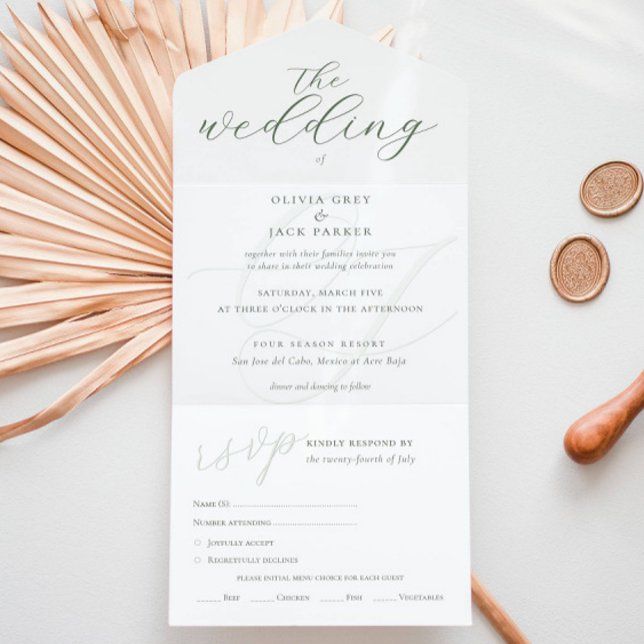 Elegant Sage Green Calligraphy Wedding All In One Invitation (Creator Uploaded)