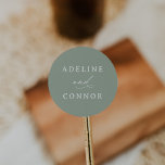 Elegant Sage Green Calligraphy Wedding Classic Round Sticker<br><div class="desc">Add a finishing touch to your wedding mailings,  decor,  and more with these modern and elegant sage green round stickers.</div>