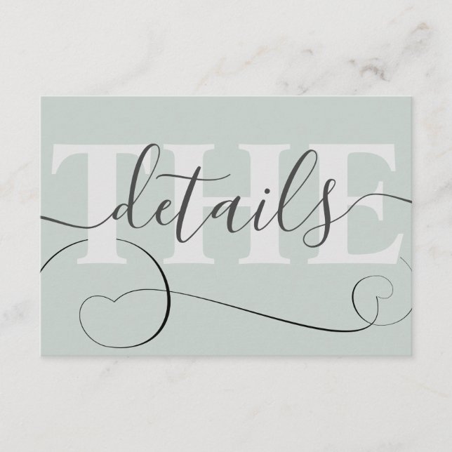 Elegant Sage Green & Calligraphy Wedding Details  Enclosure Card (Front)
