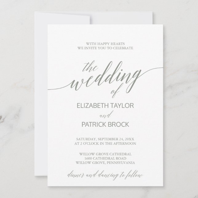 Elegant Sage Green Calligraphy Wedding Invitation (Front)