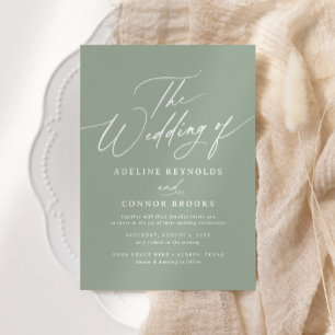 Elegant Sage Green Calligraphy Wedding Invitation