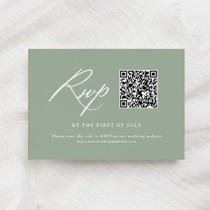 Elegant Sage Green Calligraphy Wedding QR code RSVP Card