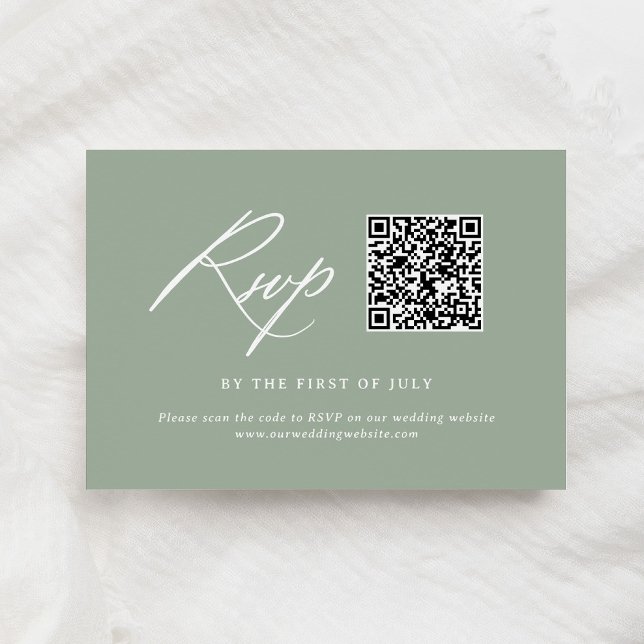 Elegant Sage Green Calligraphy Wedding QR code RSVP Card (Creator Uploaded)