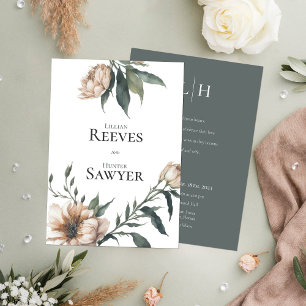 Elegant Sage Green Champagne Peony Floral Wedding Invitation