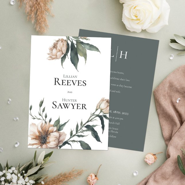 Elegant Sage Green Champagne Peony Floral Wedding Invitation (Creator Uploaded)