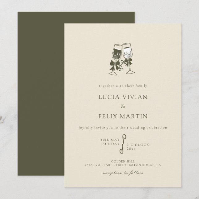 Elegant Sage Green Champagne Wedding Invitation (Front/Back)