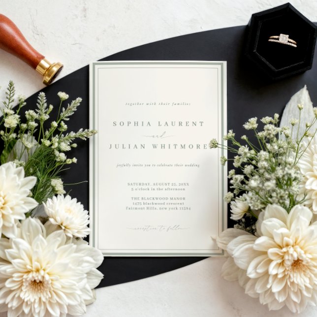 Elegant Sage Green Classic Border Wedding Invitation (Creator Uploaded)