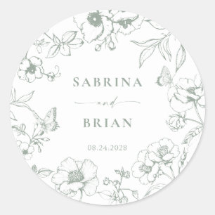 Elegant Sage Green Classic Floral Wedding Classic Round Sticker