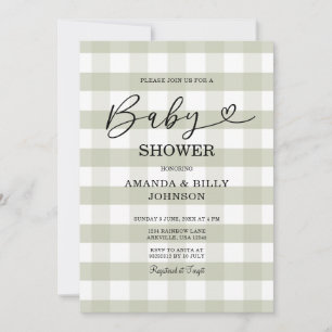 Elegant Sage Green Classic Gingham Baby Shower Invitation