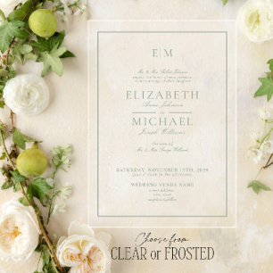 Elegant Sage Green Classic Script Monogram Wedding Acrylic Invitations