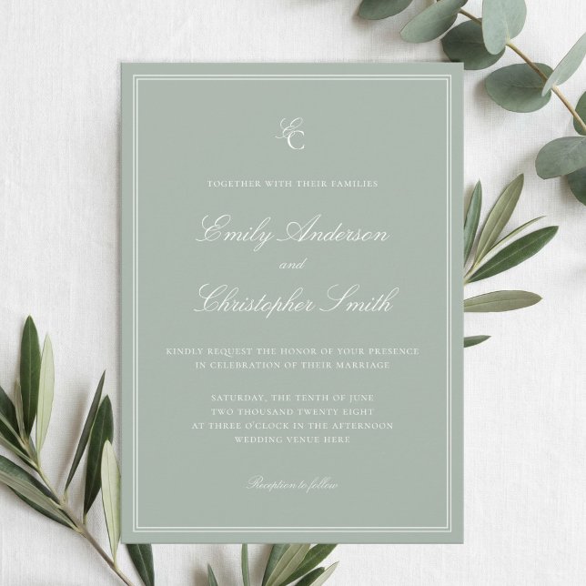 Elegant Sage Green Classic Wedding Invitation (Creator Uploaded)