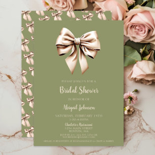 Elegant Sage Green Coquette Bow Bridal Shower Invitation