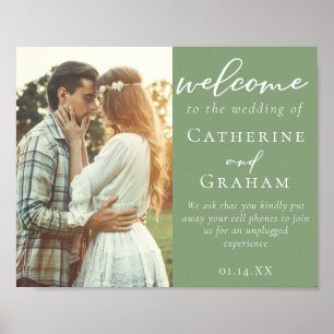Elegant Sage Green Couple Photo Wedding Welcome Poster
