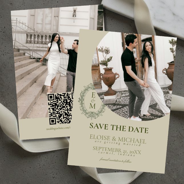Elegant Sage Green Crest Monogram Save The Date  Invitation (Elegant Sage Green Crest Monogram Save The Date Invitation)