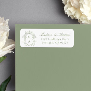 Elegant Sage Green Crest Monogram Wedding Address Return Address Label