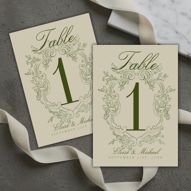 Elegant Sage Green Crest Wedding Table Number (Elegant Sage Green Crest Wedding Table Number
)