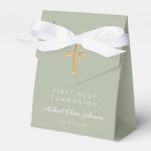 Elegant Sage Green Cross Boy First Communion Favour Box