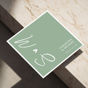 Elegant Sage Green Custom Initials Wedding Napkins
