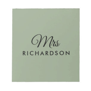 Elegant Sage Green Custom Mrs. Script Family Name Notepad