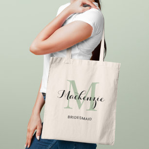 Elegant Sage Green Custom Wedding Bridesmaid Name Tote Bag