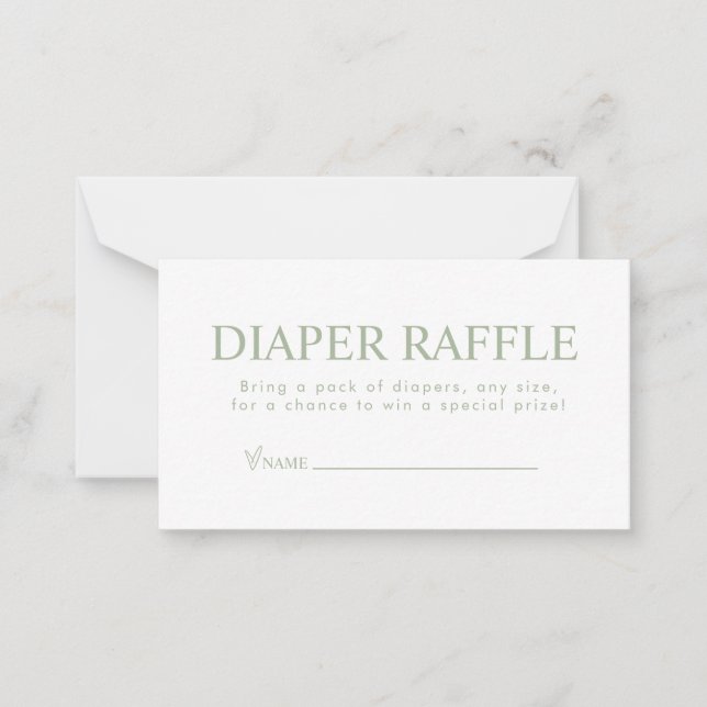 Elegant Sage Green Diaper Raffle Card (Front)