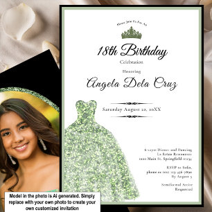 Elegant sage green dress 18th birthday debut invitation