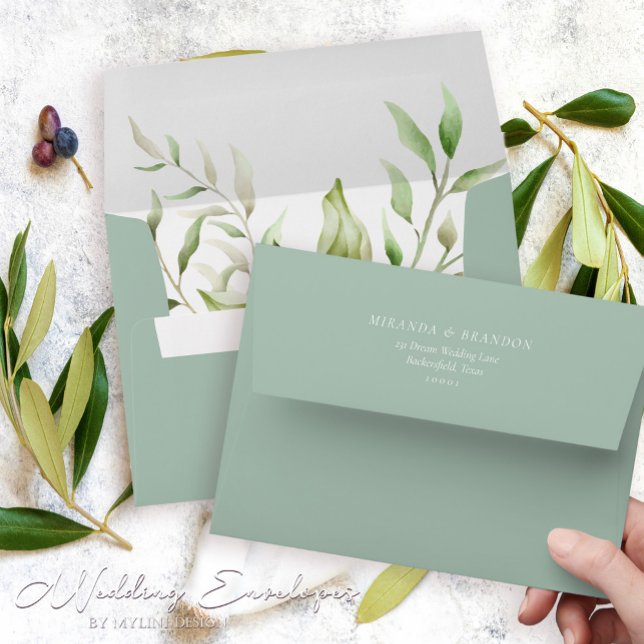 Elegant Sage Green Eucalyptus Foliage Wedding Envelope (Creator Uploaded)
