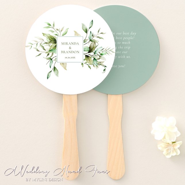 Elegant Sage Green Eucalyptus Foliage Wedding Hand Fan (Creator Uploaded)