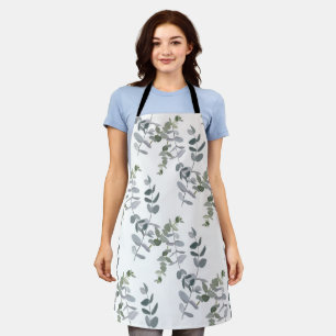 Elegant Sage Green Eucalyptus Leaves Pattern Apron