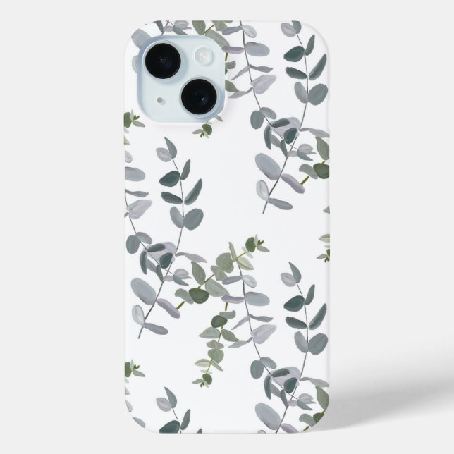 Elegant Sage Green Eucalyptus Leaves Pattern Case-Mate iPhone Case (Back)