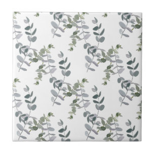 Elegant Sage Green Eucalyptus Leaves Pattern Ceramic Tile