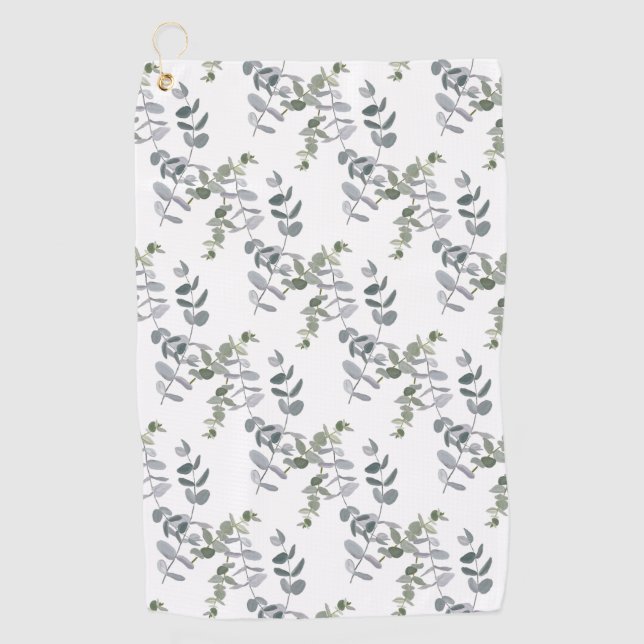 Elegant Sage Green Eucalyptus Leaves Pattern Golf Towel (Front)
